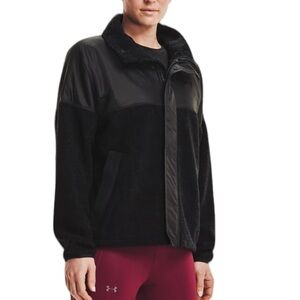Under Armour sz XS black boucle zip up & snap zip pockets swacket sweater jacket